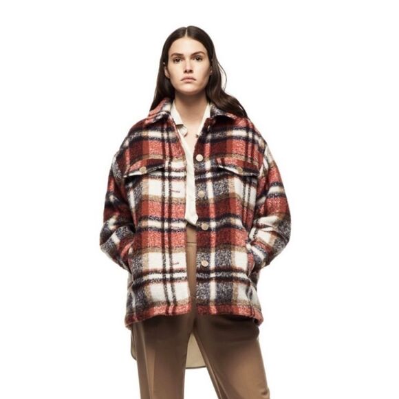 Zara Plaid Wool Blend Oversized Overshirt Button Down Shacket Jacket XXL - Picture 1 of 6